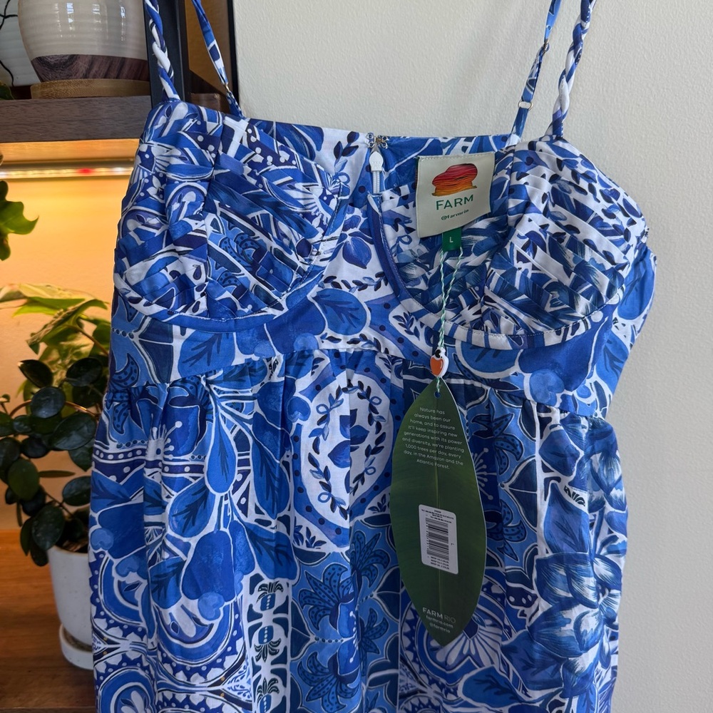 NWT FARM Rio Blue Tile Dream Sleeveless Maxi Dress Size Large - Picture 8 of 12